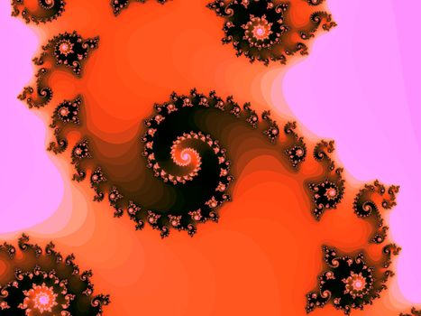 Digital computer graphic - rendering. Patterned fractal background with spiral for design.