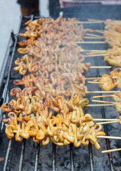 hot grill chicken intestine on stove (Thai style)