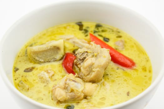 Green Curry with Chicken isolated on white background(Thai food)