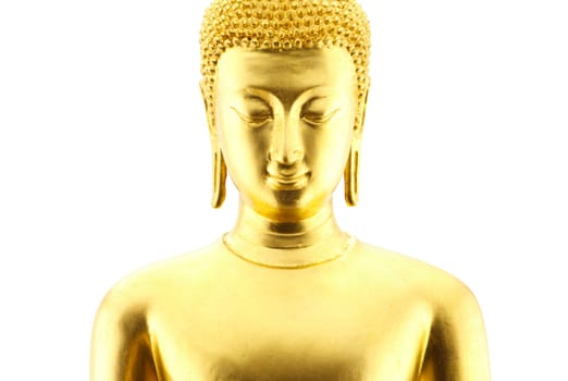 Golden face buddha statue isolated on white background