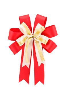 gold and red gift bow isolated on white background