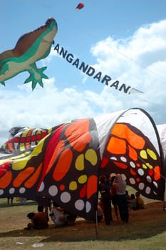 pangandaran, indonesia-july 16, 2011: pangandaran international kite festival that held in east coast pangandaran beach, west java-indonesia.