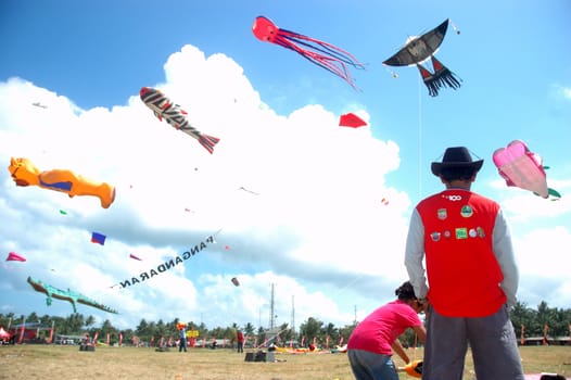 pangandaran, indonesia-july 16, 2011: pangandaran international kite festival that held in east coast pangandaran beach, west java-indonesia.