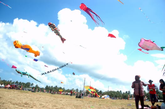 pangandaran, indonesia-july 16, 2011: pangandaran international kite festival that held in east coast pangandaran beach, west java-indonesia.