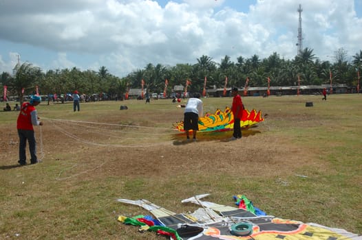 pangandaran, indonesia-july 16, 2011: pangandaran international kite festival that held in east coast pangandaran beach, west java-indonesia.