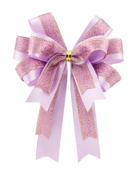 Purple gift bow ribbon isolated on white background
