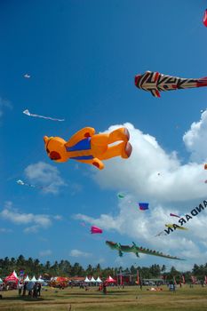 pangandaran, indonesia-july 16, 2011: pangandaran international kite festival that held in east coast pangandaran beach, west java-indonesia.