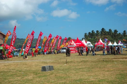 pangandaran, indonesia-july 16, 2011: participant booth at pangandaran international kite festival that held in east coast pangandaran beach, west java-indonesia.