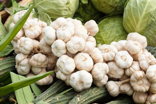 fresh garlic and vegetable in market