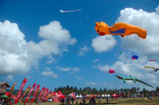 pangandaran, indonesia-july 16, 2011: pangandaran international kite festival that held in east coast pangandaran beach, west java-indonesia.