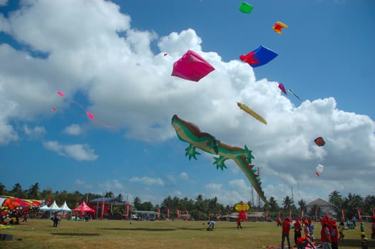 pangandaran, indonesia-july 16, 2011: pangandaran international kite festival that held in east coast pangandaran beach, west java-indonesia.