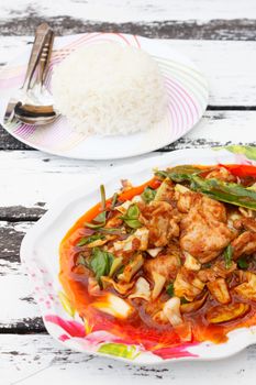 Stir fried Chicken with Chili Sauce and steamed rice