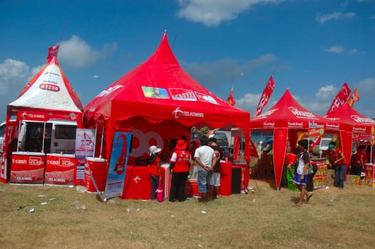 pangandaran, indonesia-july 16, 2011: participant booth at pangandaran international kite festival that held in east coast pangandaran beach, west java-indonesia.