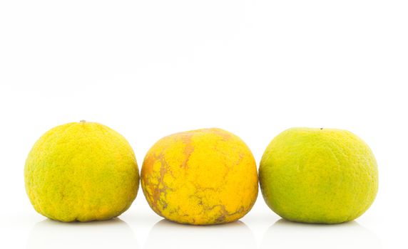 Three thai mandarin orange isolated on white background