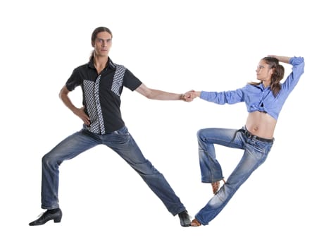 Dancing couple isolated over white background