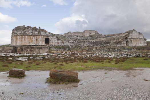 Ancient greek amphiteater in Turkey, abstract architecture