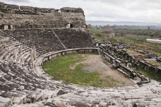 Ancient greek amphitheater in Turkey, abstract architecture