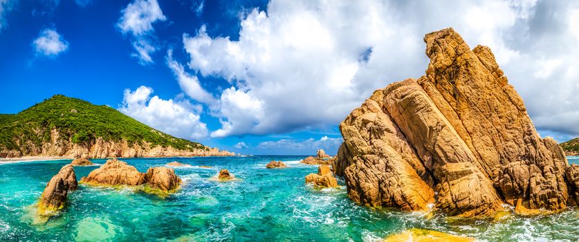 Ocean coastline scenic panoramic view in Costa Paradiso, Sardinia, Italy