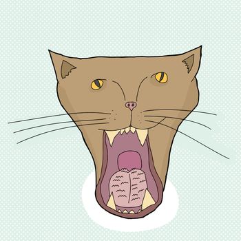 Cartoon cat with open mouth and rough tongue