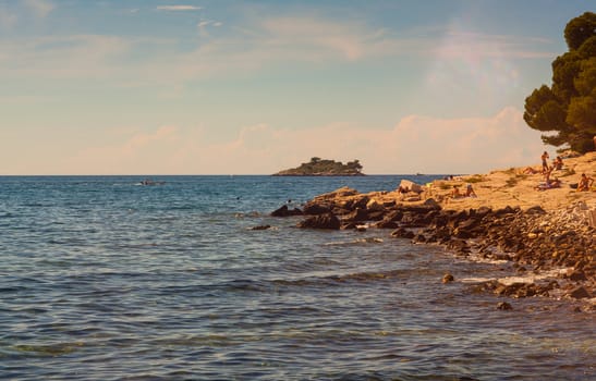 View of Rovinj coast in Istria, Croatia