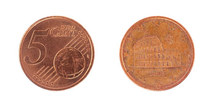 5 euro cent coin, isolated on white