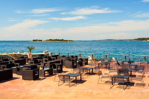 View of outdoor restaurant in Rovinj, Croatia