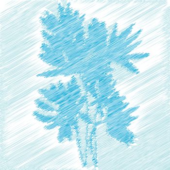 Hand drawn illustration of a greeting card with flowers shadow, blue silhouette sketch