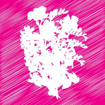 Flowers bouquet silhouette, stencil drawing over a textured tile background