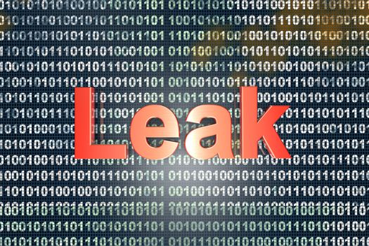 The word Leak in front of a binary background. 3D illustration.
