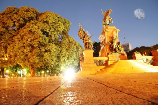 Night shot of the Monument of General San Martin in Buenos Aires, Argentina.