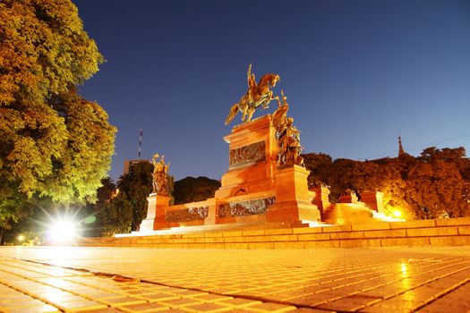 Night shot of the Monument of General San Martin in Buenos Aires, Argentina.