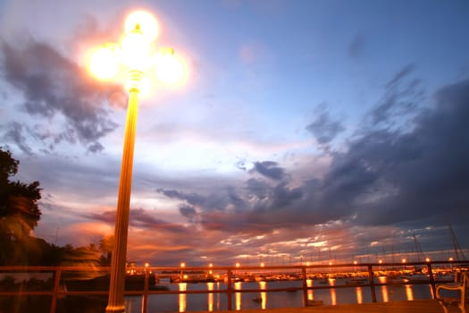 Night scene in the Port of Colonia del Sacramento, Uruguay, South america.