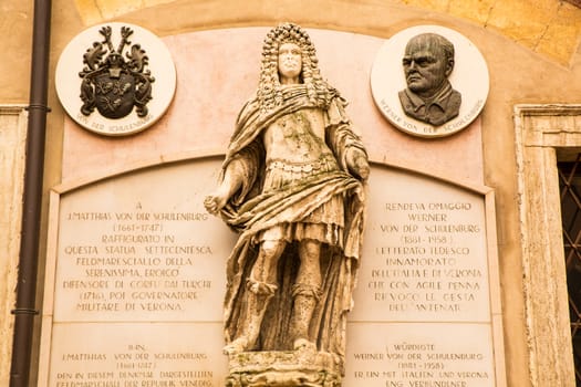 Statue of Matthias von der Schulenburg in Verona, Italy, Europe.