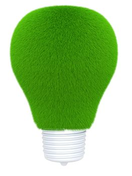 Grass growing on a light bulb. Symbol for green energy. 3d Illustration.
