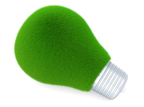 Grass growing on a light bulb. Symbol for green energy. 3d Illustration.