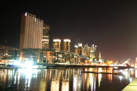 Nightly panorama of the Puerto Madero in Buenos Aires, Argentina.
