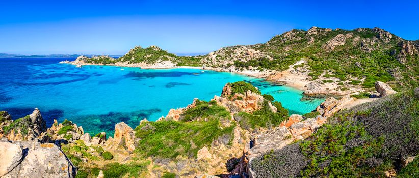 Beautiful ocean coastline beach panorama in Maddalena islands, Sardinia, Italy