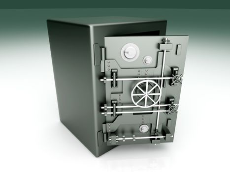 A open bank safe. 3D rendered Illustration. 