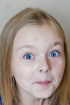 Photo of surprised cute girl with blond hair