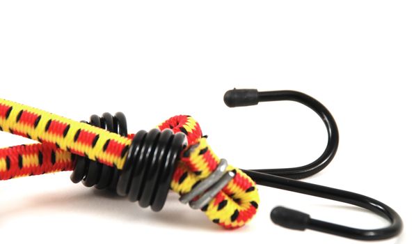 Stock pictures of bungee cords with steel hooks of several colors