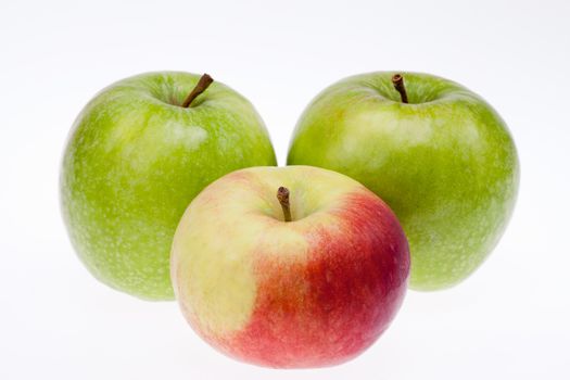 some green and red apples isolated on white background