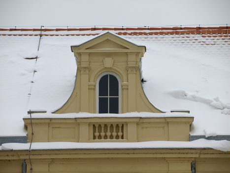 Snowy roof of the church      