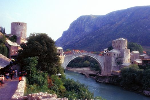 Historical skyline of Mostar, Yugoslavia 1983