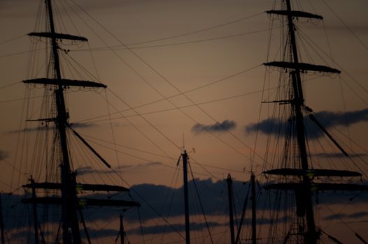 Sailing ship by night in Kiel, Germany