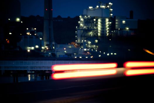 Power plant by night in Kiel, Germany