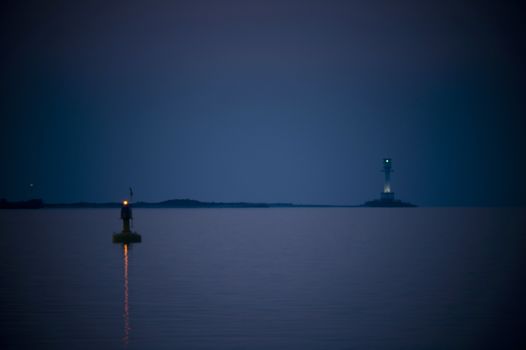 Lighthouse by night in Kiel, Germany