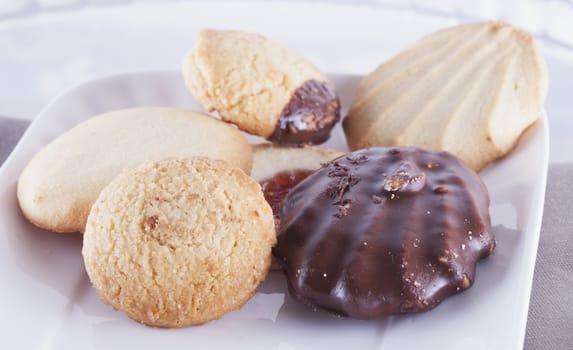 Biscuits of different kind over white plate