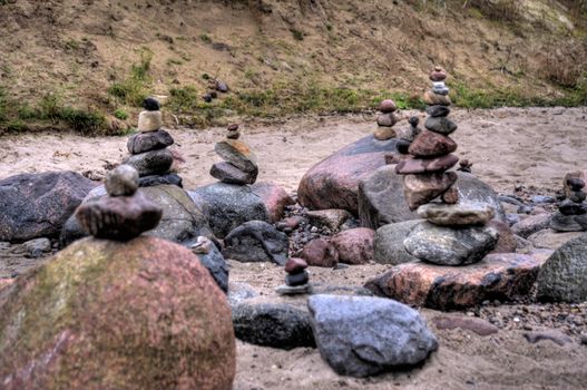 Balanced Pepples at the Baltic Sea of Germany, HDR