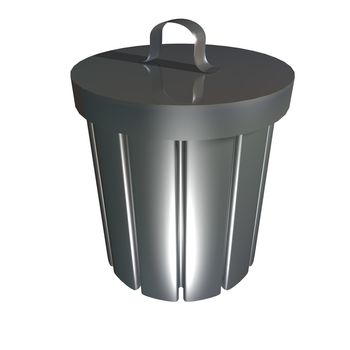 Metallic trash can, isolated over white, 3d render
