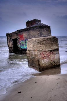 Bunker remains on the Baltic Sea of Germany, HDR